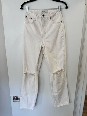 Abercrombie & Fitch White Distressed High-Rise Jeans